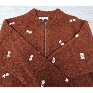 Madewell Women's Floral Embroidered 1/4 Zip Sweater Size Small